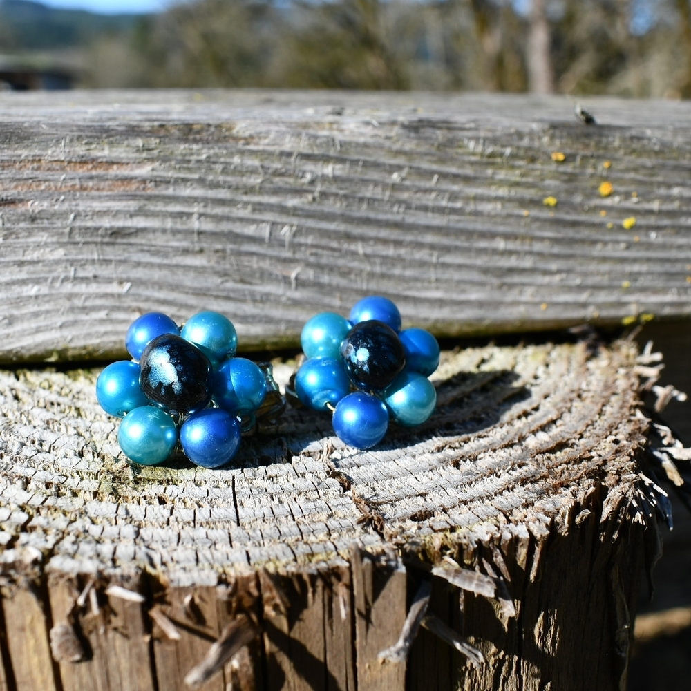 Blue Flower Clip On Earrings